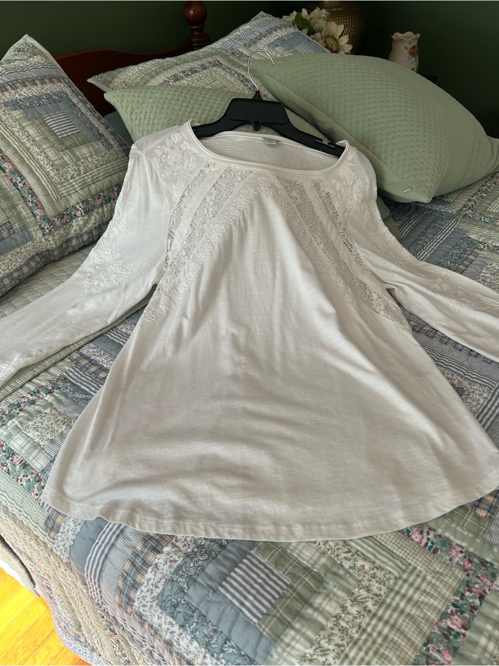 Woman’s cotton knot shirt with lace inserts by Sundance